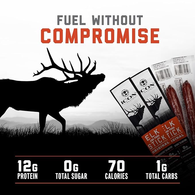 ICON Meats Elk and Pork Snack Sticks Original 24 Pack of High Protein Snacks Sugar Free Natural Jerky Meat Sticks Gluten Free USDA Inspected Made in the USA Gifts for Him