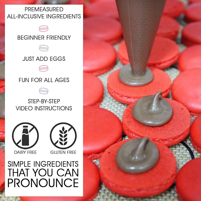 Macalicious Macaron Baking Mix - DIY Bake Your Own French Macarons Kit –Includes All Dry Ingredients Pastry Bags with Piping Tip Template and Detailed Instructions - Great activity for Kids &amp A