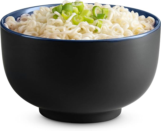 KooK Ramen Bowl Japanese Bowls Noodle Bowls Large Soup Bowl Ceramic Large Capacity For Ramen Pho Udon Soba Microwave and Dishwasher Safe 34 oz Set of 4 (Black/Navy)