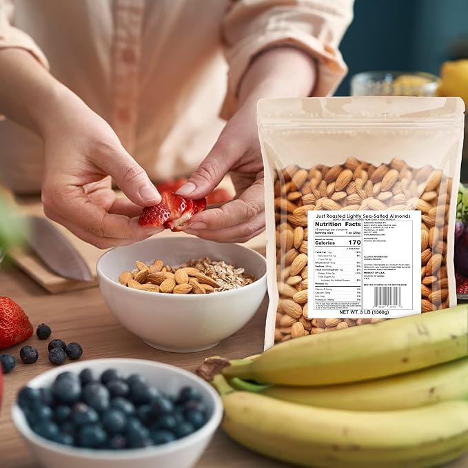 Roastery Coast - Just Roasted Almonds | 3 LB Bulk Daily Nuts | Keto Snack | Lightly salted | Plant Protein | Heart Healthy | Antioxidant | Gluten Free | Non-GMO Project Verified | Low sodium