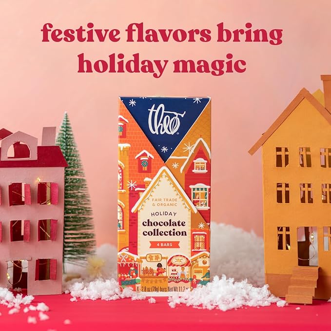 Theo Chocolate Holiday 4-Pack Organic Chocolate Bar Variety Gift Pack
