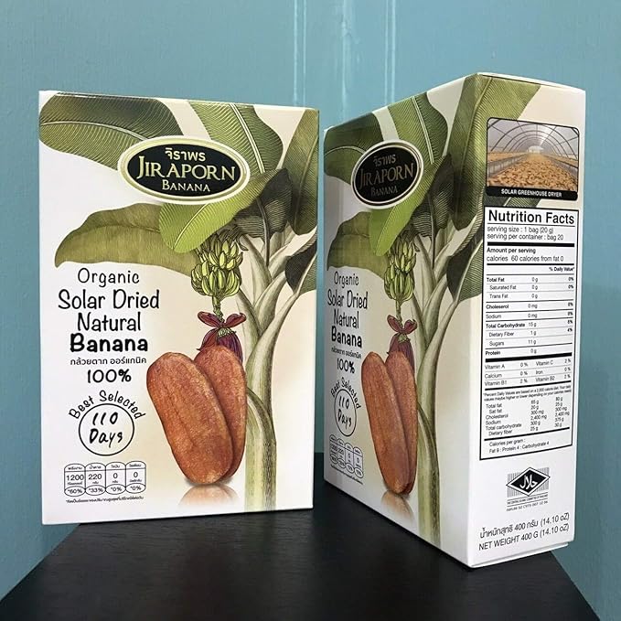 Thai Natural Banana Organic Solar Dried Flat Shape Delicious 400 g X 2
