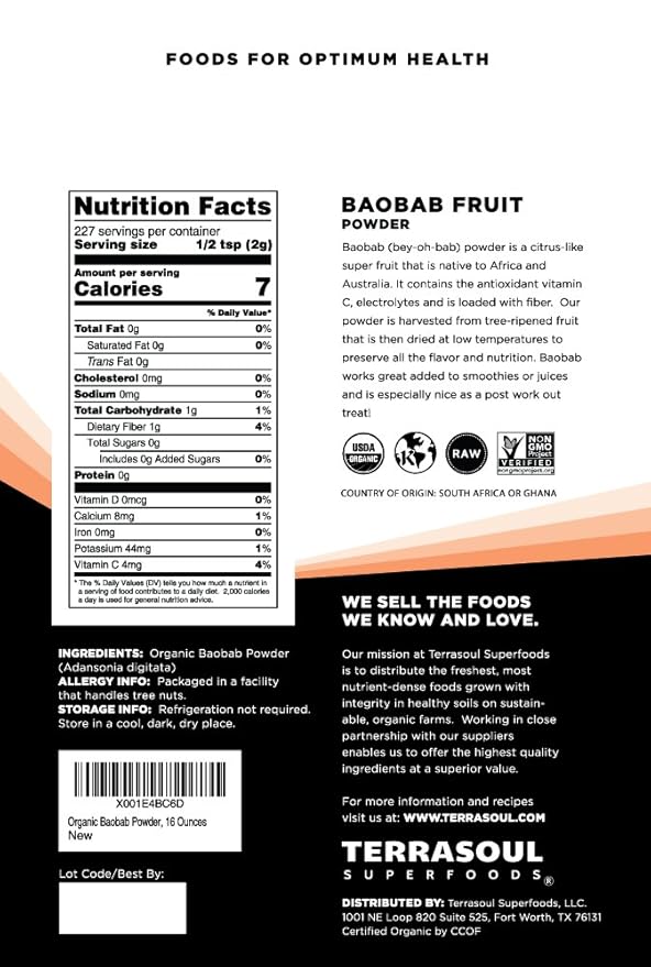 Terrasoul Superfoods Organic Baobab Fruit Powder 1.5 Pounds
