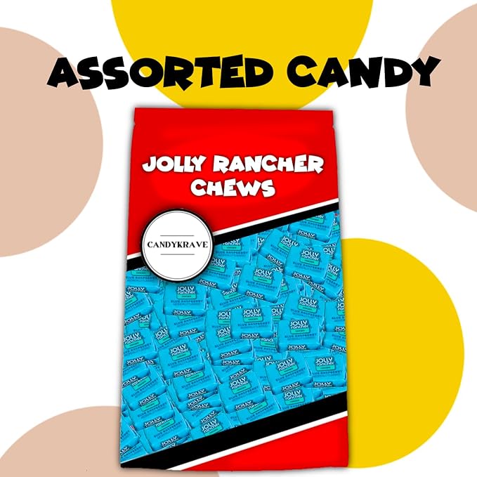 Jolly Ranchers Chews Candy - Blue Raspberry Flavor - 95 Pieces of Intense Blue Raspberry Blast - Individually Wrapped Delicious Candy Chews for Birthdays Easter Christmas &amp Pantry (1lb)