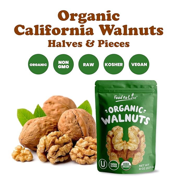 Organic California Walnuts Halves &amp Pieces 25 Pounds – Non-GMO Raw Unsalted Shelled Vegan Kosher Sirtfood Bulk Snack. High in Omega-3 Fatty Acids Protein. Great for Baking and as a Toppi