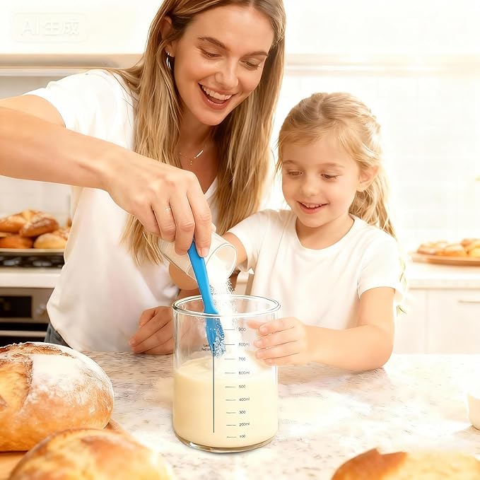 34oz Sourdough Starter Jar KitWide Mouth Sourdough Starter Container with Feeding Tracking Band Silicone Spatula&ampSourdough Starter Kit-Baking Supplies(2 pack). (Blue)