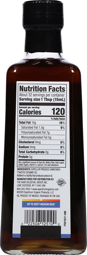 Spectrum Culinary Toasted Sesame Oil Unrefined 16 oz (Pack of 12)