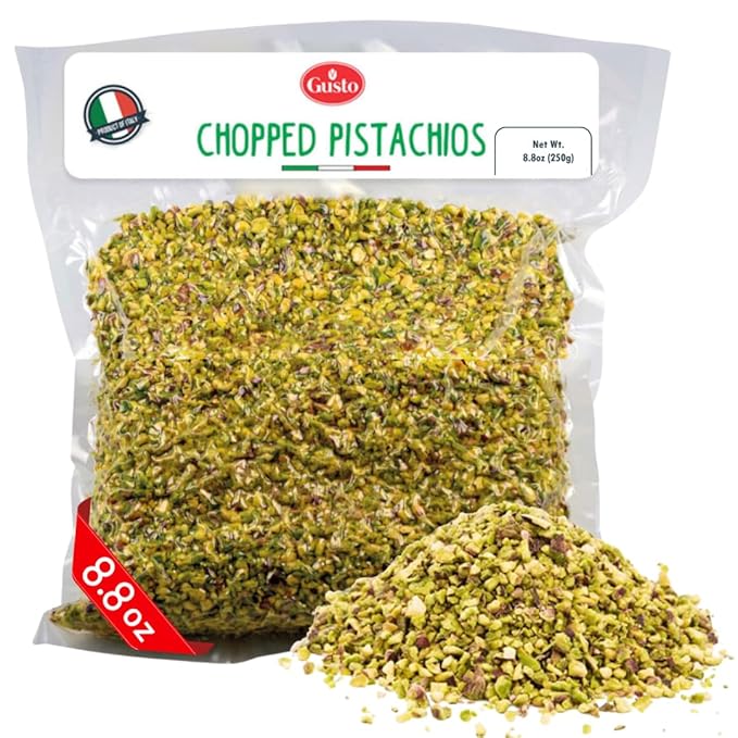 Pistachios Chopped 8.8 oz (250 g) Pistachios Raw unsalted chopped Pistachio nuts for ice cream sundaes Gusto Etna Non GMO Product of Italy