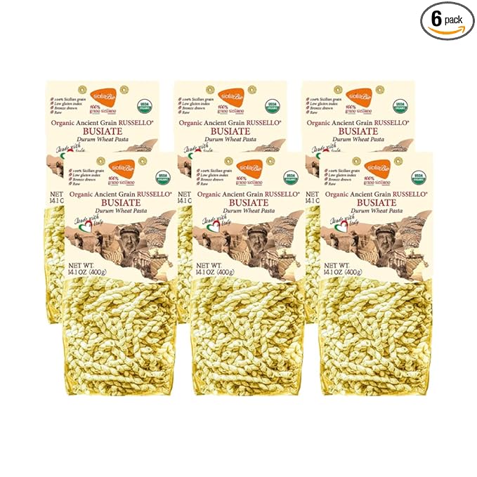 Terre e Tradizioni 6 PACKS ORGANIC ITALIAN SEMI WHOLE DURUM WHEAT BUSIATE PASTA – Sicilian Ancient Grain Vegan Crafted in Italy. LOW-GLUTEN INDEX. Has 6X More Fiber and Farm Fresh from Sicily Italy