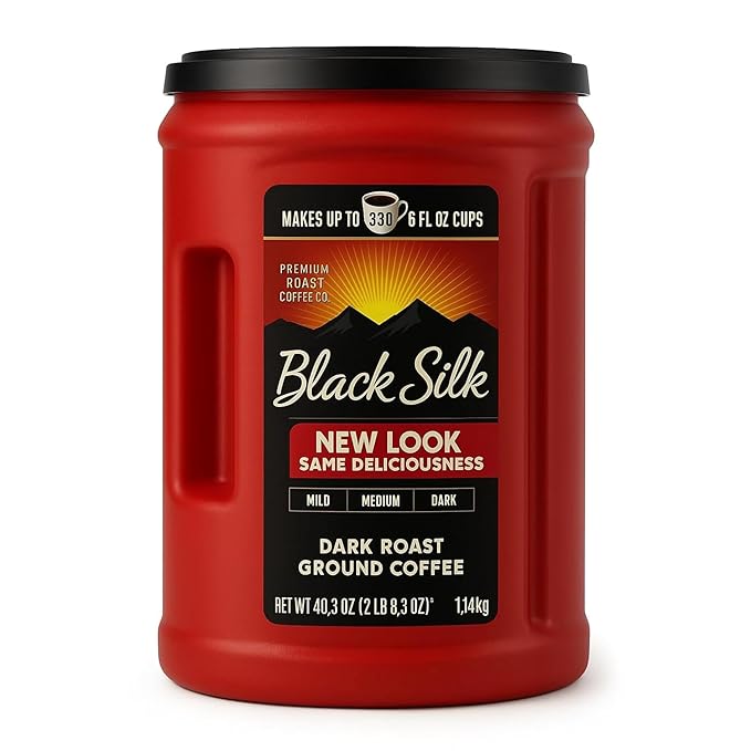 Black Silk Dark Roast Ground Coffee 40.3 oz Makes Up to 380 Cups Includes 15ml Measuring Scoop