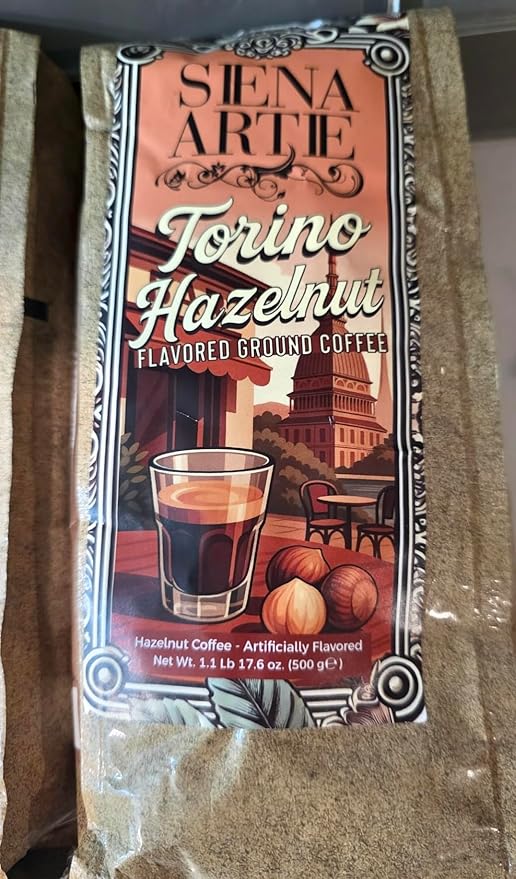 Siena Artie Torino Hazelnut Flavored Ground Coffee 1.1 lb per Bag 2 PackFlavor Profile: Hazelnut Net Weight: 1.1 Lb (17.6 oz. or 500 g). Form: Ground coffee