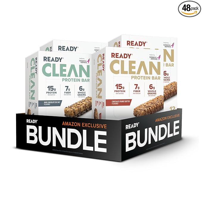 Ready® Protein Bars Bundle - High-Protein Snack with 15g Whey Protein With Flaxseeds and Omega-3s for Sustained Energy Supports Lean Muscle and Recovery No Artificial Sweeteners - 48CT Variety Pack