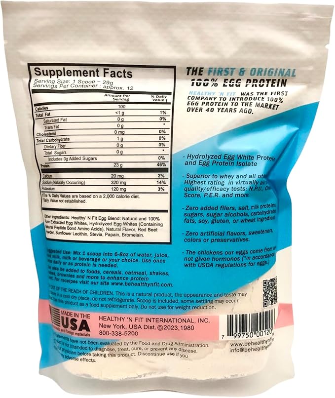 Healthy N Fit 100% EGG PROTEIN- Strawberry (12oz): 100% Egg White Protein PLUS Natural Peptides. Naturally Sweetened Zero Carb Keto Paleo Friendly