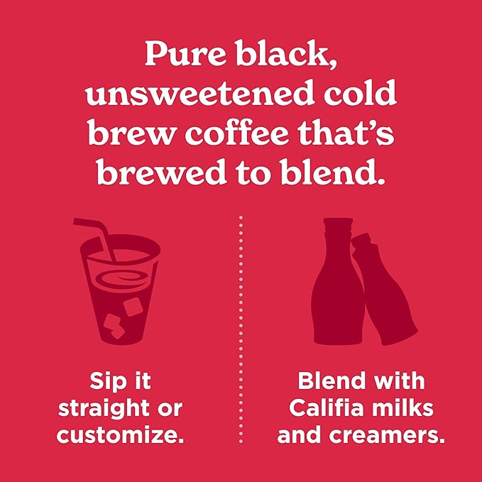 Califia Farms - Pure Black Medium Roast Cold Brew Coffee 32 Oz (Pack of 6) 100% Arabica Shelf Stable Plant Based Vegan Gluten Free Non GMO Sugar Free Iced Coffee
