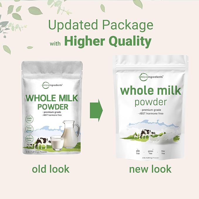 Micro Ingredients Whole Milk Powder 4 lb | Pasture-Raised rBST-Free | Pure &amp Rich in Protein | Ideal for Baking &amp Everyday Use | Non-GMO Gluten-Free Premium Grade