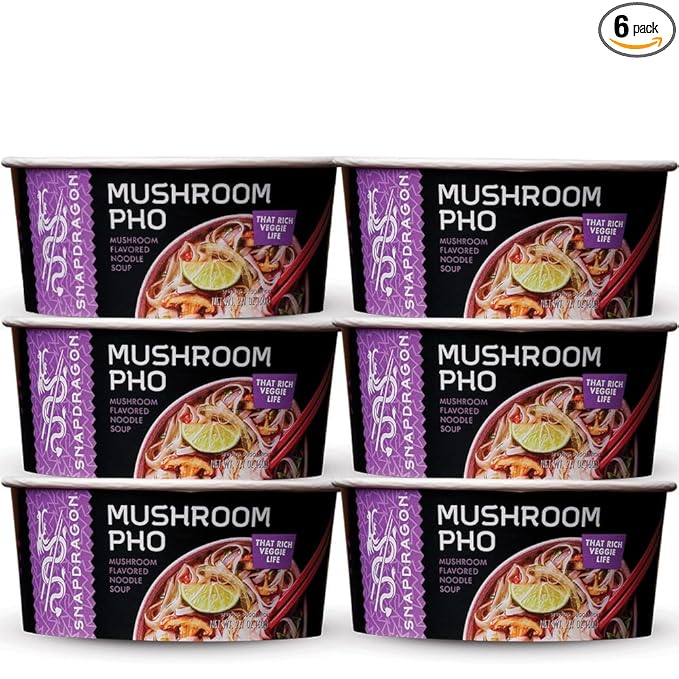 Snapdragon Mushroom Pho Instant Noodle Bowls | Mushroom Flavor Broth with Rice Noodles | Gluten Free | No Artificial Flavors | No MSG Added | 2.1 oz (6 Pack)
