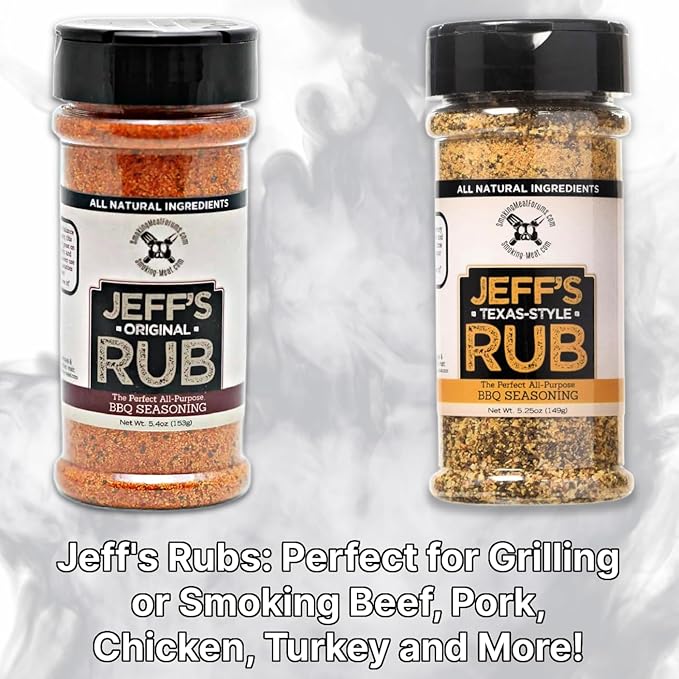 Jeff's Original Rub + Texas Style Rub BBQ Seasoning (2-Pack) Grill or Smoker - Pork Chicken Ribs Brisket Steak Seafood Vegetables - Bundle With Galley Grove Sugar-Free Breath Mints