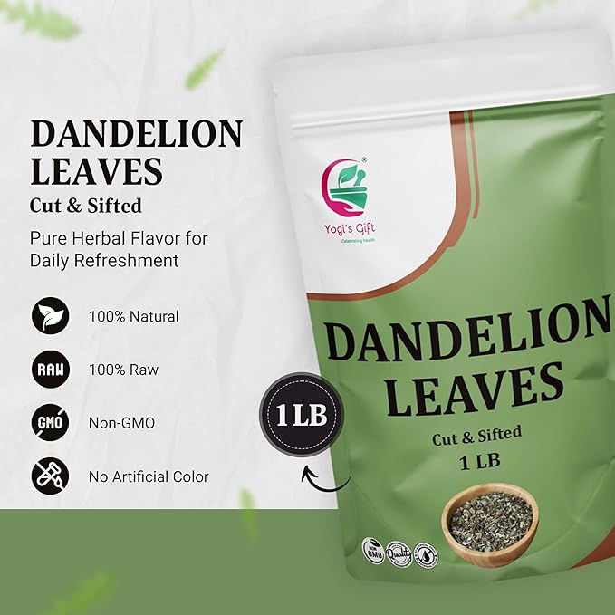 Dandelion Leaves Cut And Sifted 1 LB100% Natural &amp Pure Ideal for Dandelion Tea Herbal Blends &amp Wellness Uses 1 LB Bulk Pack Resealable Bag for Freshness - By Yogi’s Gift®