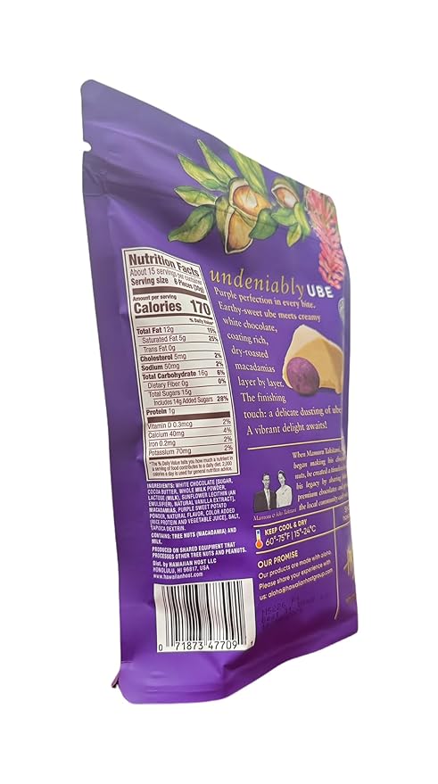Hawaiian Host Ube White Chocolate Macadamia Nuts Creamy White Chocolate with Ube Powder Premium Hawaiian Candy Resealable 16 oz Bag