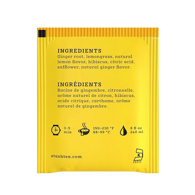 Stash Tea Lemon Ginger Vitality Herbal Tea - Naturally Caffeine Free Non-GMO Project Verified Premium Tea with No Artificial Ingredients 20 Count (Pack of 6) - 120 Bags Total