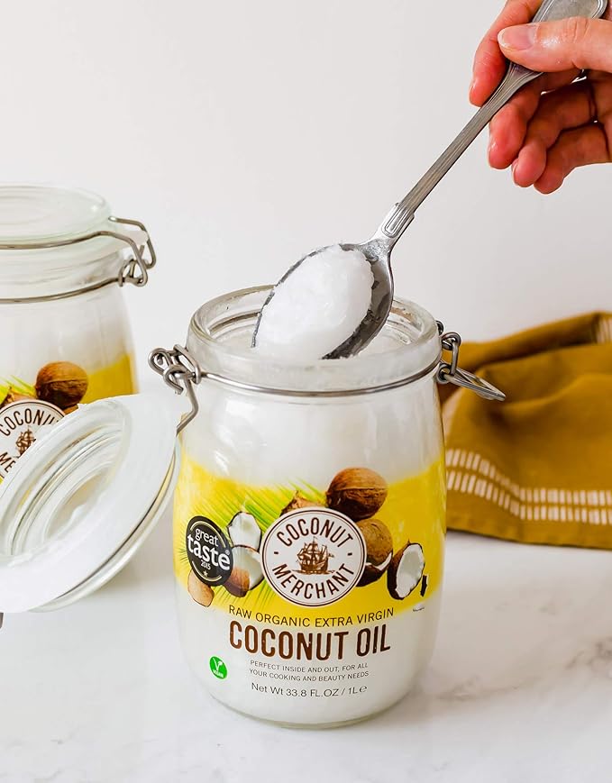 Coconut Merchant Extra Virgin Organic Raw Coconut Oil (35 Oz Infinity Jar / 1L) | For Hair Skin &amp Cooking