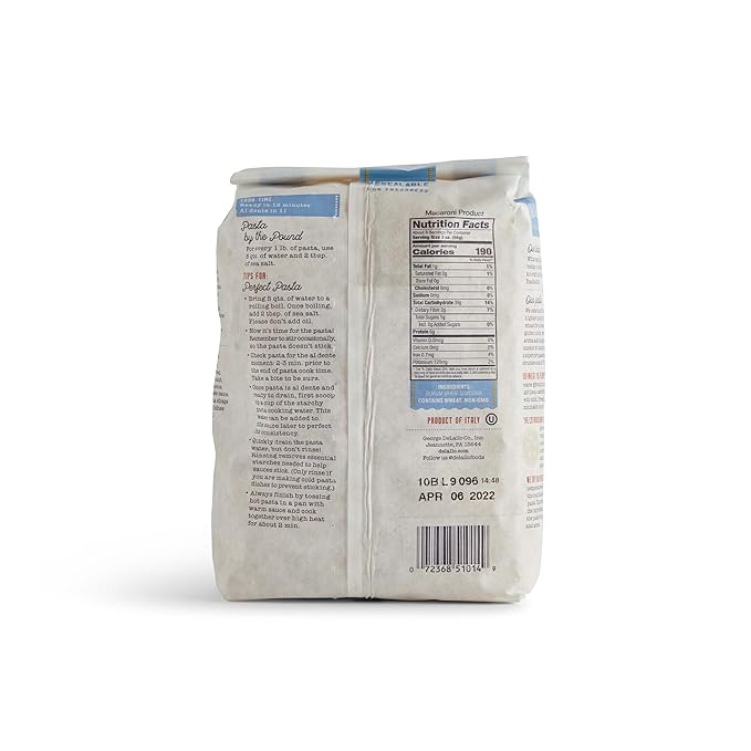 DeLallo Tortiglioni Pasta 1 Pound Bag 4 Pack Tube Shape Made with Durum Wheat Semolina Flour Imported from Italy Cooks in 9 Minutes Non-GMO