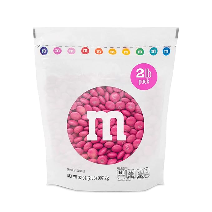 M&ampM’S WORLD Dark Pink Milk Chocolate Candy - 2lbs of Chocolate Candy Bulk in a Resealable Pack For Valentine's Day Birthday Party Favors Weddings Graduation and More