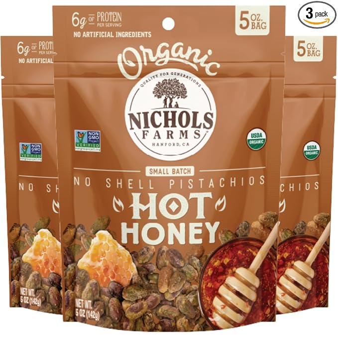 Organic Pistachios Hot Honey Flavored 5oz 3 Pack No Shell California Pistachios - Nichols Farms
