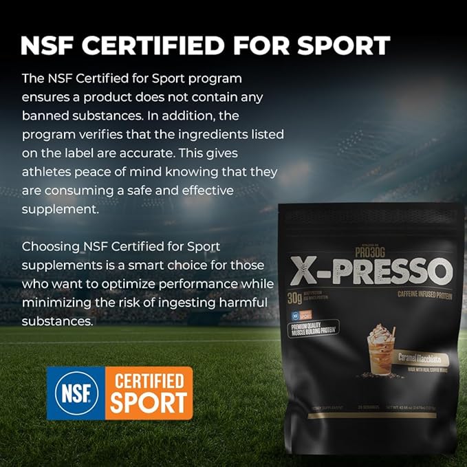 ATHLEAN-X PRO-30G Xpresso Premium Caffeinated Protein Powder Caramel Macchiato Gluten-Free Low Sugar 30g of High Protein Powder for Muscle Recovery &amp Growth NSF Certified for Sports