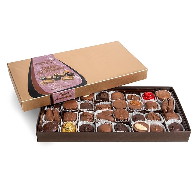 Anthony Thomas Milk and Dark Chocolate Deluxe Assortment Milk Chocolate Soft Centers Nuts Toffee and Caramels Gift Box (32 Pieces)