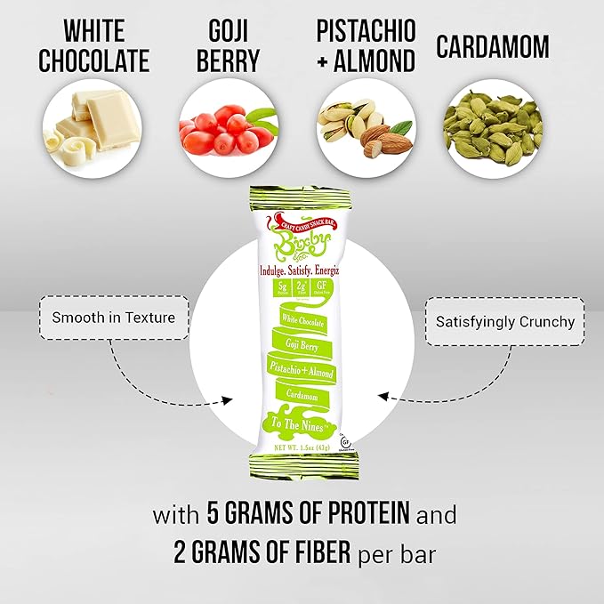 Bixby 12 Bars of Gluten Free White Chocolate - Pistachio Almond Goji Berry and Cardamom Bulk Chocolate Bars - Non GMO Protein Snack with Clean Ingredients - Pack of 12 Gourmet Candy Bars 1.5oz each