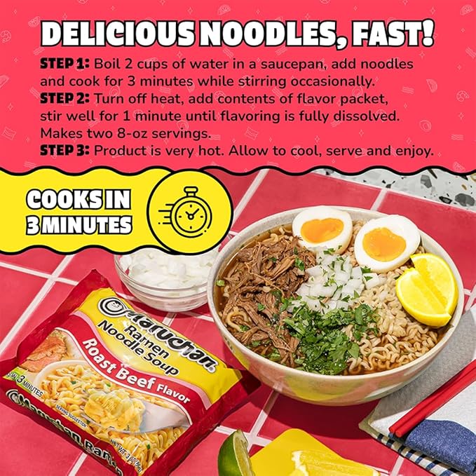 Maruchan Ramen Roast BeefInstant Ramen NoodlesReady to Eat Meals3 Oz(Pack of 48)