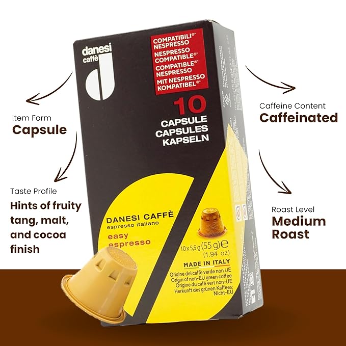 Danesi Caffe Italian Coffee Capsules - Medium Roast Espresso Coffee Pods for Home &amp Office Use - Premium Italian Oro Blend 100-Count Pack