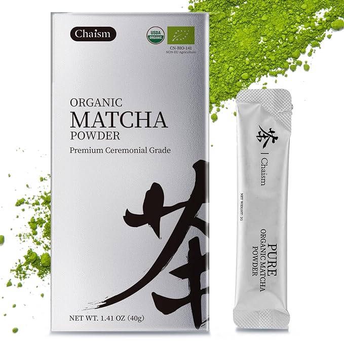 Chaism Ceremonial Grade Matcha Green Tea Powder - Single Serve Packets Premium First Harvest USDA Organic Gluten-Free Vegan 100% Pure (20-Packets)