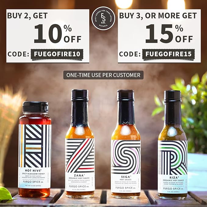 RED HOT HIVE Extra Spicy Honey Sweet &amp Fiery Hot Honey Infused with Carolina Reaper Pepper by Fuego Spice - 12 Oz - Squeeze it on a BBQ Chicken Wings or Try it on a Taco - Heat Level: 7/10
