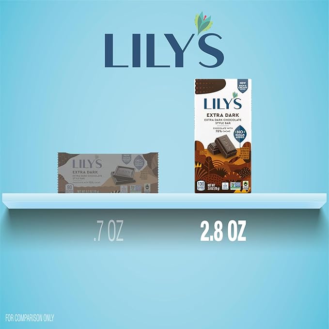 LILY'S Extra Dark Chocolate Style No Sugar Added Sweets Bars 2.8 oz (12 Count)