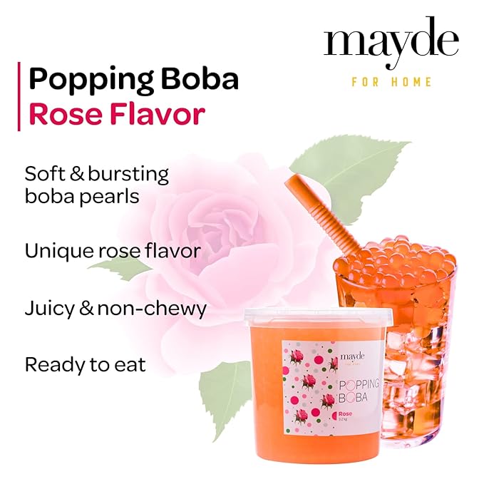 Mayde Popping Boba Pearls for Drinks Desserts &amp Breakfast Bowls (Rose Flavor 7 Pounds)