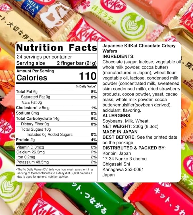Konbini Japan - 24 Mini Japanese KitKat Chocolate Variety Pack Assortment (12 Flavors X2) Authentic Candy Snacks Wafer Sweets Gift - 24 Cute Small Size - Less Sugar Compared to Western Versions