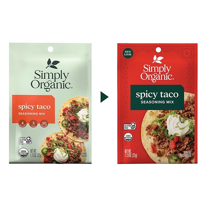 Simply Organic Spicy Taco Seasoning Mix Gluten Free Certified Organic Kosher Vegan Vegetarian Pure Flavor for Tacos Stir-Fries Mexican Dishes and More | 1.13 Ounce (Pack of 12)