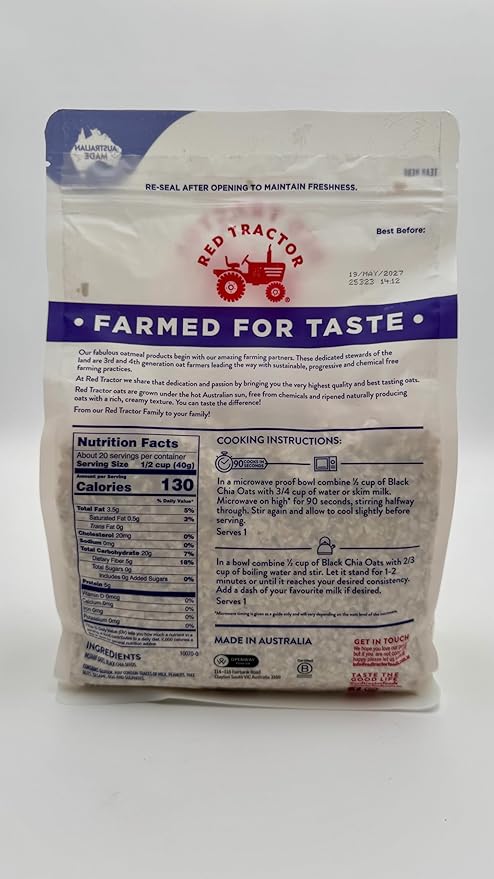 Red Tractor Australian Creamy Style Instant Oats with Black Chia