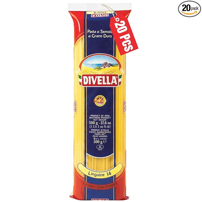Divella Linguine Pasta #14 16 oz. (Pack of 20) - Authentic Italian Pasta Made with Durum Wheat Semolina Perfect ‘Al Dente’ Texture for Every Dish