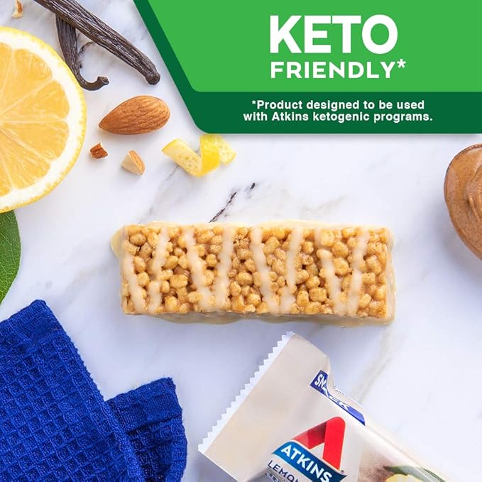 Atkins Lemon Snack Bar Made with Real Almond Butter 1g Sugar Gluten Free High in Fiber Keto Friendly 8 Count