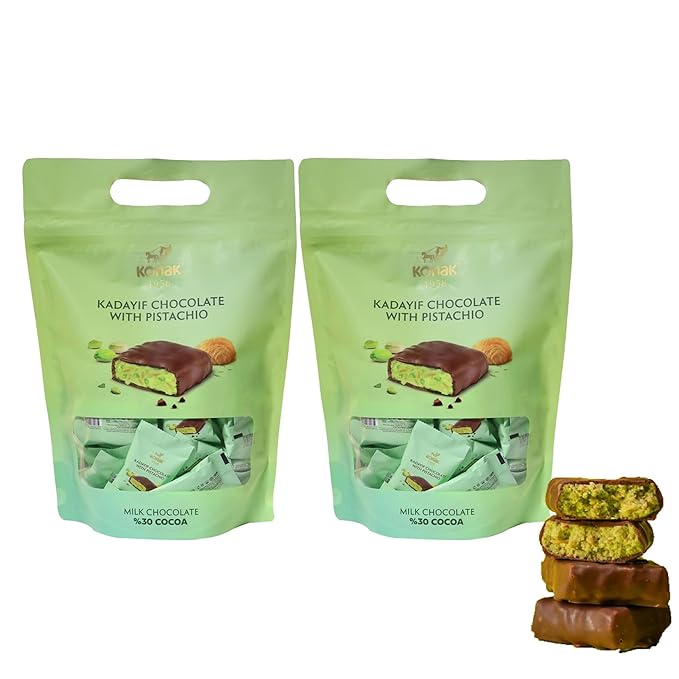 80 Count of Mini Dubai Chocolate Kunafa Pistachio Bar - Pistachio Chocolate Bars with Shredded Phyllo Dough - Fresh Daily Production Perfect for Gifting - 2.2 lbs/Aprox 80 Pieces