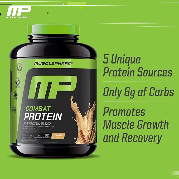 Muscle Pharm Combat 4lb Horchata Protein &amp MusclePharm Combat Chocolate Peanut Butter Cup Sport Bars