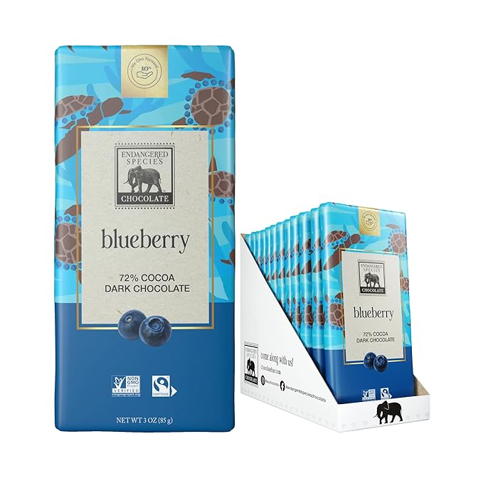 Endangered Species 72% Cocoa Blueberry Dark Chocolate Bar Non GMO 3 Ounces (Pack Of 12)
