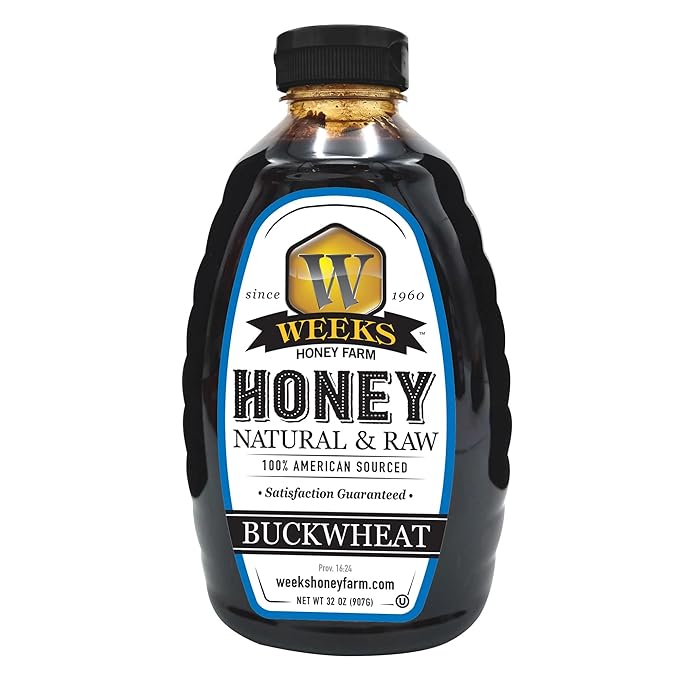 Pure Raw Unfiltered Buckwheat Honey 32 oz - Premium Dark American Buckwheat Honey by Weeks Honey Farm | Bold Molasses Flavor