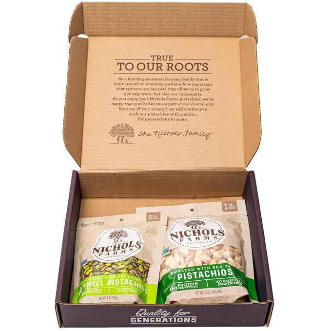 Nichols Farms California-Grown Pistachios InShell and No Shell Snack Packs Lightly Salted Healthy Roasted with Sea Salt Party Snack Bundle