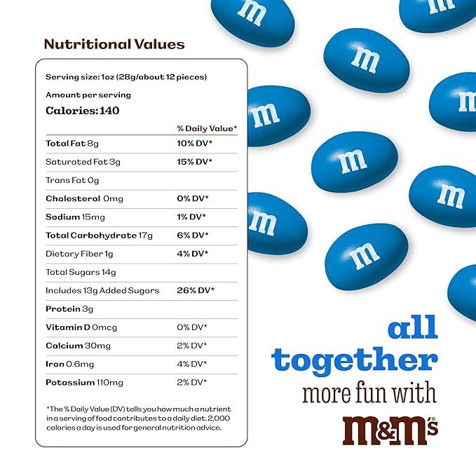 M&ampM’S WORLD Peanut Blue Chocolate Candy 2lbs of Bulk Candy in Resealable Pack for Graduations Weddings 4th of July Birthday Parties Candy Bars Dessert Tables &amp DIY Party Favors