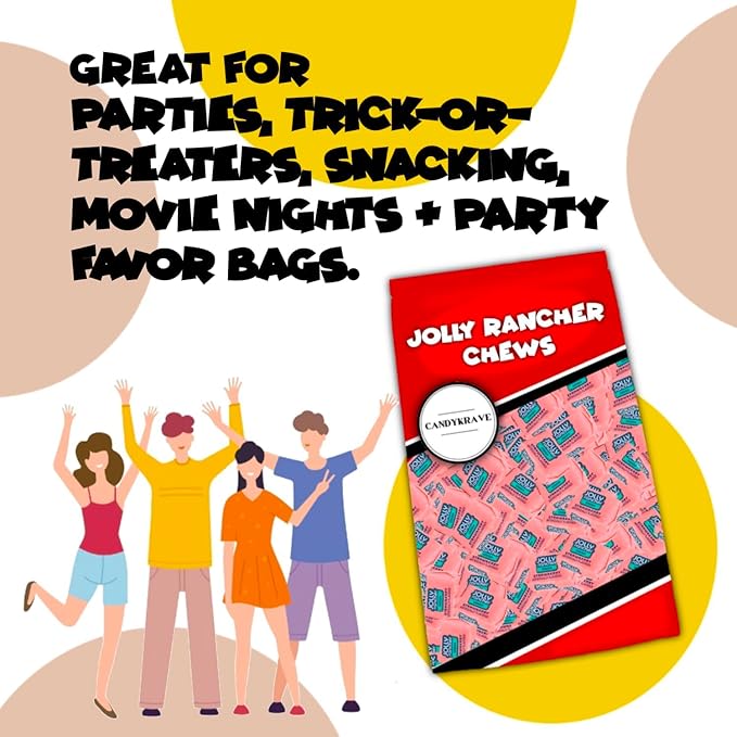 Jolly Ranchers Chews Candy - Watermelon + Strawberry Mix - 95 Pieces of Intense Fruity Blast - Individually Wrapped Delicious Candy Chews for Birthdays Easter Christmas &amp Pantry (1 lb)