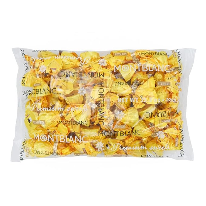 Roshen Mont Blanc Yellow with Sesame and White chocolate Kosher and Halal Delicious Flavorful Sweets Bulk Gourmet Candy 2.204lb/1kg